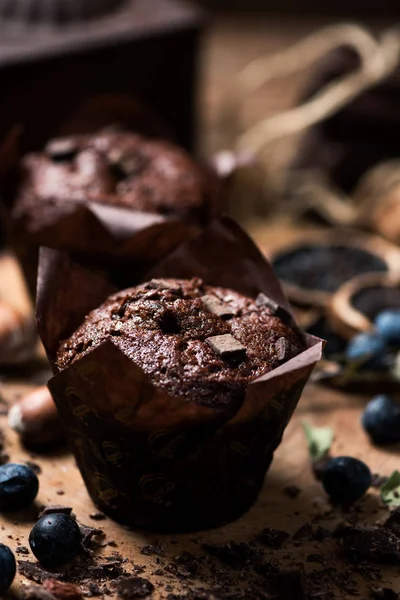 Zelfgemaakte Muffins Houten Tafel — Stockfoto