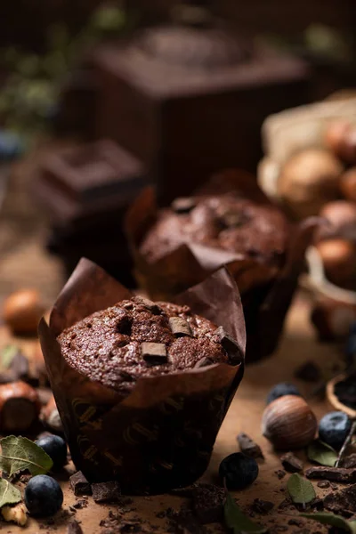 Zelfgemaakte Muffins Houten Tafel — Stockfoto