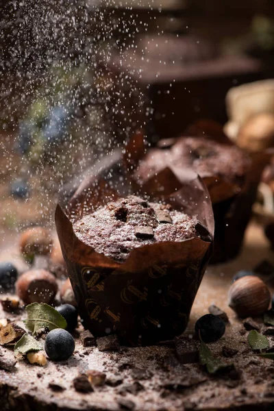 Zelfgemaakte Muffins Houten Tafel — Stockfoto