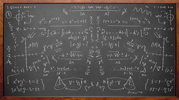 Math physics formulas on chalkboard — Stock Photo, Image