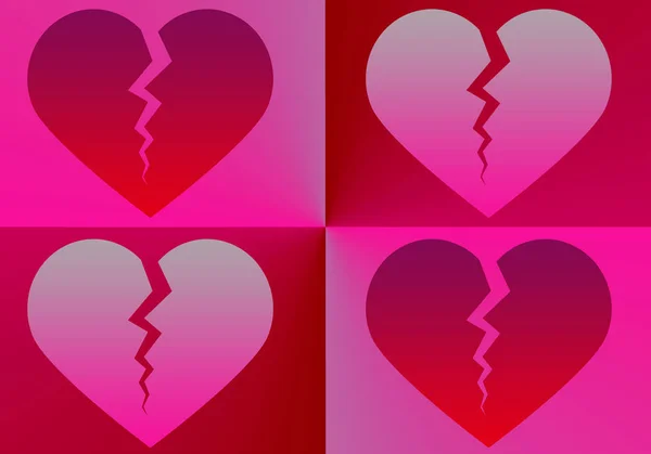 Shades of four broken red hearts - Illustration