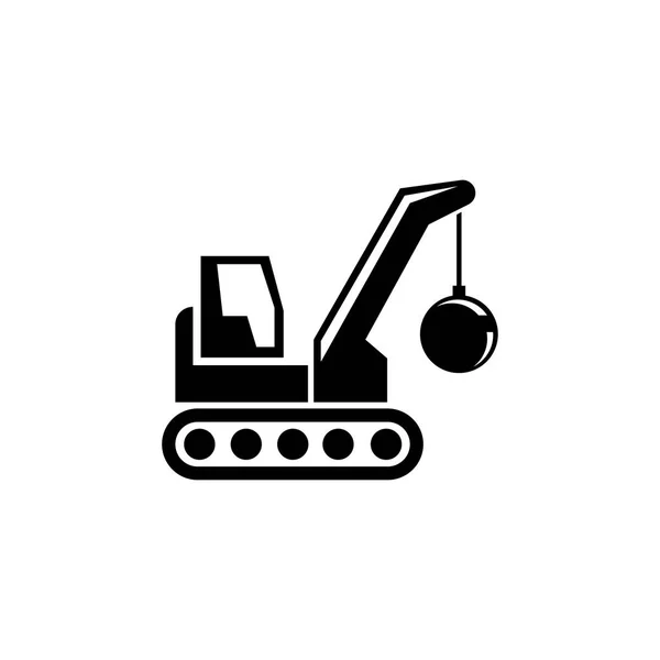 Demolice stavební stroj, jeřáb s vyprošťovací míč plochý vektorové ikony — Stockový vektor