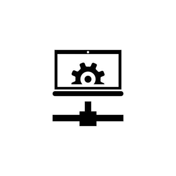 Konfigurasi Jarak Jauh, Pengaturan Ikon Vektor Laptop Datar - Stok Vektor