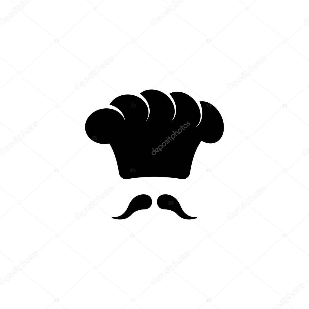 Chef Hat and Moustache. Flat Vector Icon illustration. Simple black symbol on white background. Chef Hat and Moustache sign design template for web and mobile UI element