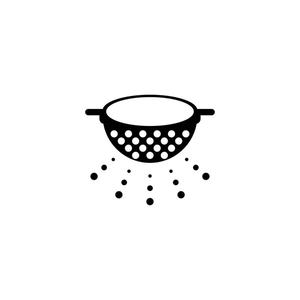 Kuchyňský Cedník, těstoviny sítko plochý vektorové ikony — Stockový vektor