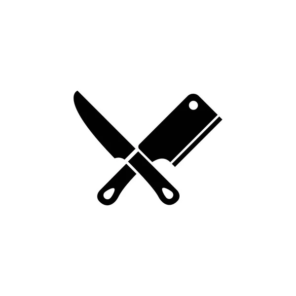 Cuchillos de corte de carne, herramientas de carnicería ícono de vectores planos — Archivo Imágenes Vectoriales