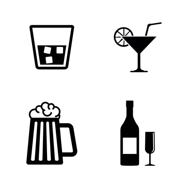 Bebidas alcohólicas. Iconos de vectores relacionados simples — Vector de stock