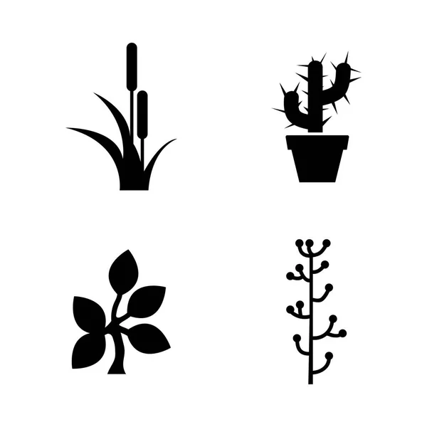 Hoja, Plantas. Iconos de vectores relacionados simples — Vector de stock