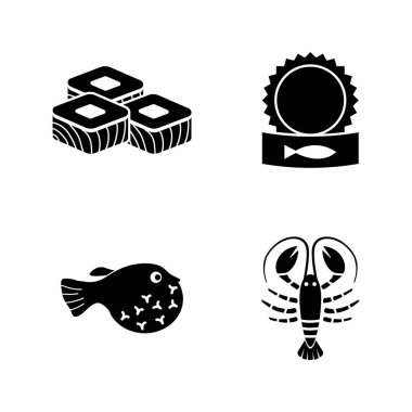 Deniz ürünleri. Basit ilgili vektör simgeler