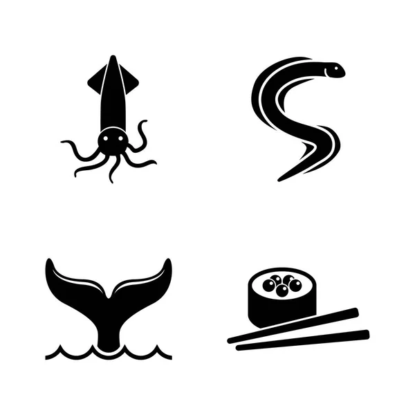 Schaal-en schelpdieren. Eenvoudige verwante Vector Icons — Stockvector