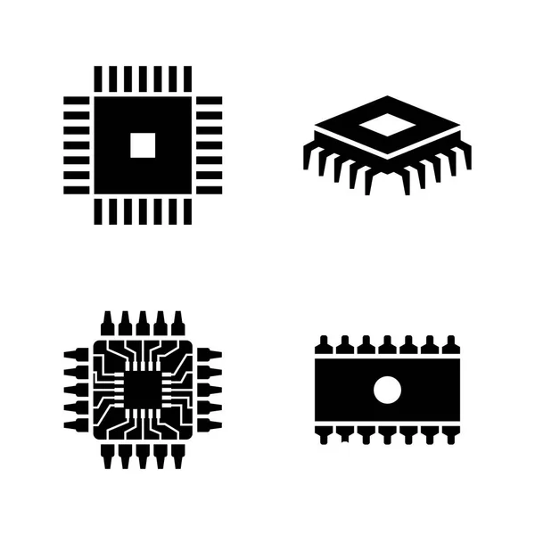 Computerchips, elektronische Schaltung. einfache verwandte Vektorsymbole — Stockvektor