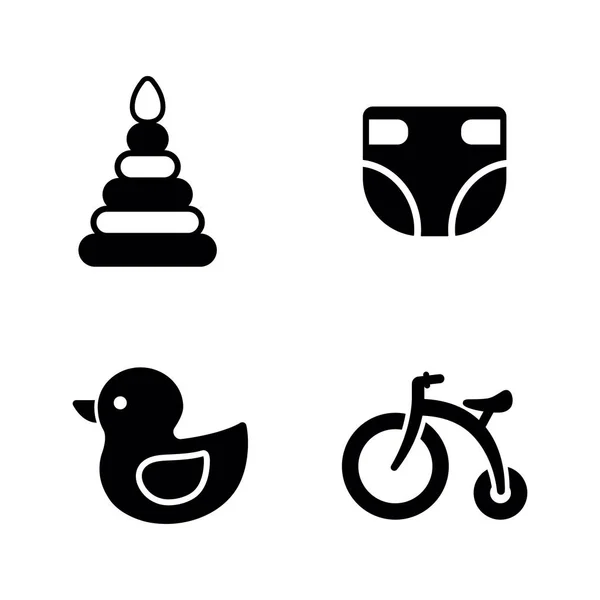 Baby dingen, speelgoed van kinderen. Eenvoudige verwante Vector Icons — Stockvector