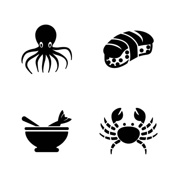 Oceaan schaal-en schelpdieren, vis Restaurant. Eenvoudige verwante Vector Icons — Stockvector