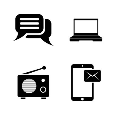 Media Broadcasting. Simple Related Vector Icons Set for Video, Mobile Apps, Web Sites, Print Projects and Your Design. Media Broadcasting icon Black Flat Illustration on White Background.