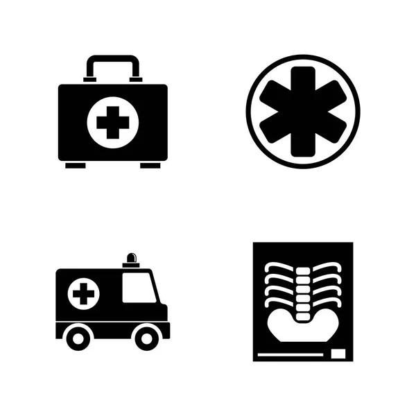 Medyczny Ambulans Sanitarny Prosty Związanym Wektor Zestaw Ikon Dla Wideo — Wektor stockowy