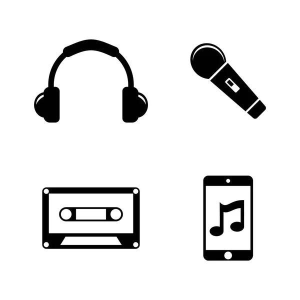 Música Sonido Audio Simple Conjunto Iconos Vectoriales Relacionados Para Vídeo — Vector de stock