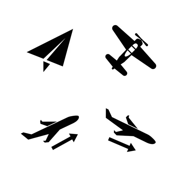 简单的相关矢量图标集的视频 移动应用程序 打印项目和您的设计 飞机图标黑色平面插图在白色背景 — 图库矢量图片