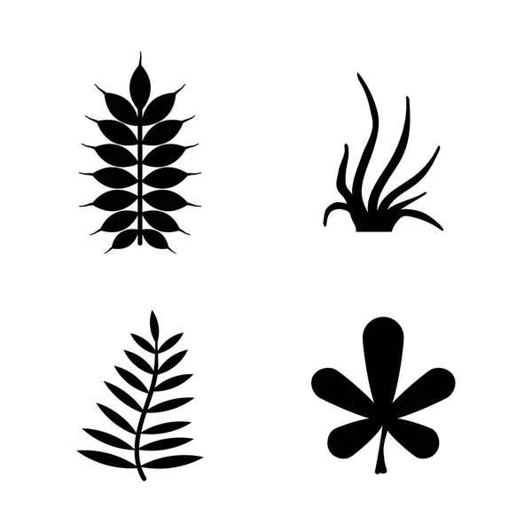 Bitkiler Yapraklar Flora Basit Ilgili Vector Icons Set Video Mobil — Stok Vektör