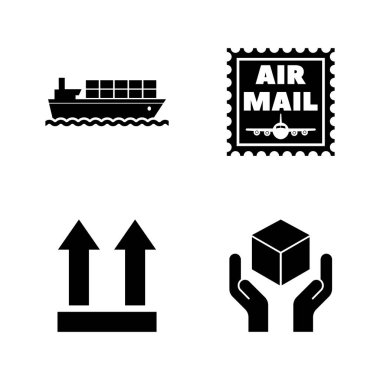 Lojistik, teslimat, nakliye. Basit ilgili Vector Icons Set Video, mobil uygulamalar, Web siteleri, yazdırma projeleri ve tasarım. Lojistik, teslimat simgesi beyaz arka plan üzerinde siyah düz illüstrasyon.