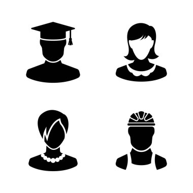 Kullanıcıların Avatar, akıllı insanlar. Basit ilgili Vector Icons Set Video, mobil uygulamalar, Web siteleri, yazdırma projeleri ve tasarım. Kullanıcıların Avatar, insanlar simgesi beyaz arka plan üzerinde siyah düz illüstrasyon.