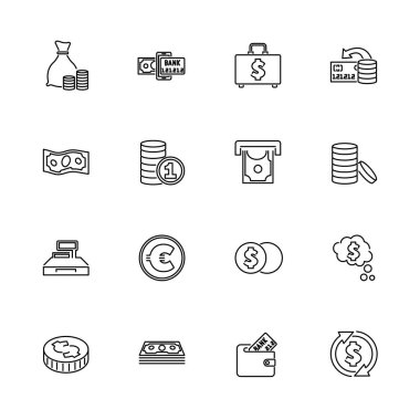 Para ve Finans - düz vektör hat simgeler