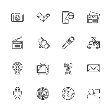 Televizyon haber - düz vektör hat simgeler