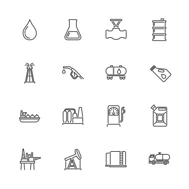 Petrol sanayi - düz vektör hat simgeler