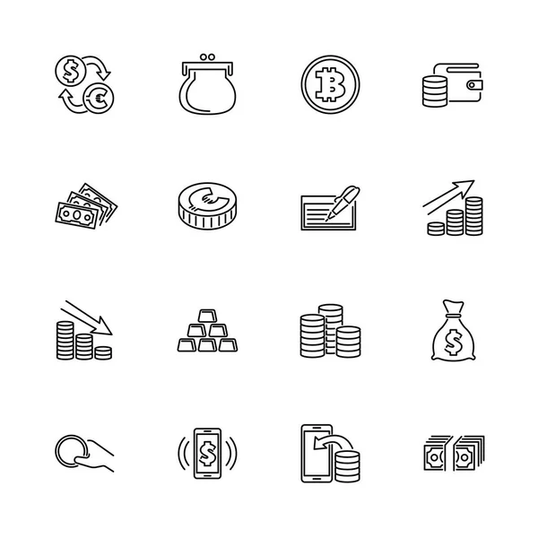 Efectivo y Moneda - Iconos de línea vectorial plana — Vector de stock