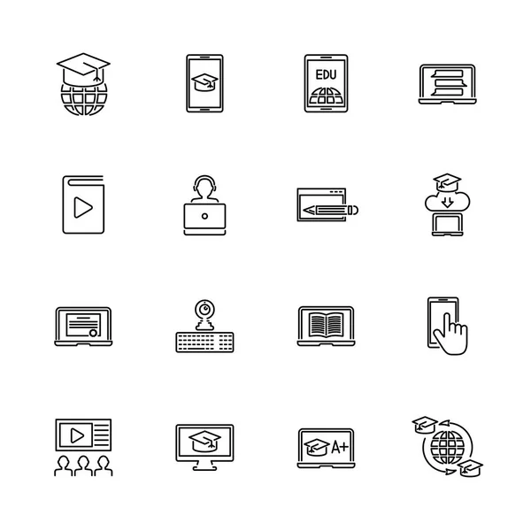 Educación en línea - Iconos de línea vectorial plana — Vector de stock