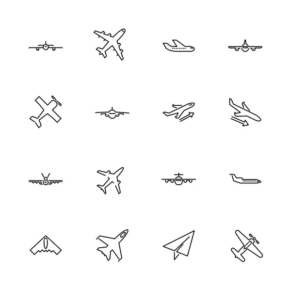 Planes- Línea vectorial plana Iconos — Archivo Imágenes Vectoriales