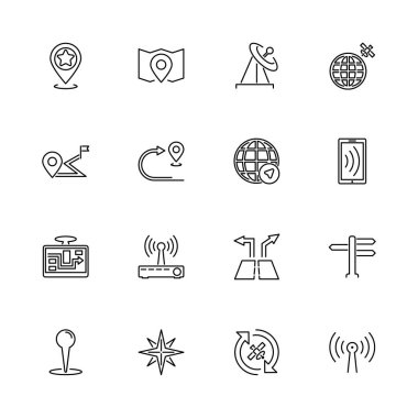 Satelite Navigasyon, Gps - Düz Vektör hattı Simgeleri