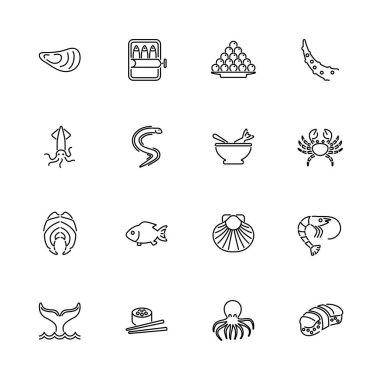 Deniz ürünleri - düz vektör simgeler