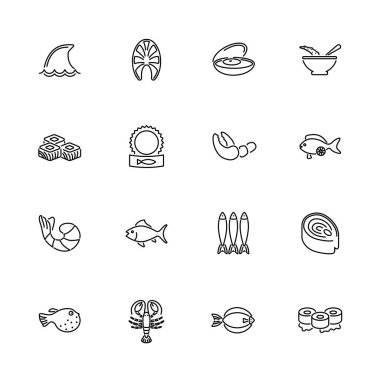 Deniz ürünleri - düz vektör simgeler