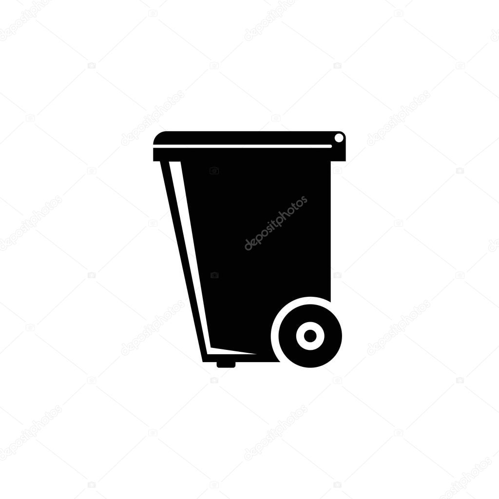 Dumpster, Plastic Tank for Trash. Flat Vector Icon illustration. Simple black symbol on white background. Dumpster, Plastic Tank for Trash sign design template for web and mobile UI element