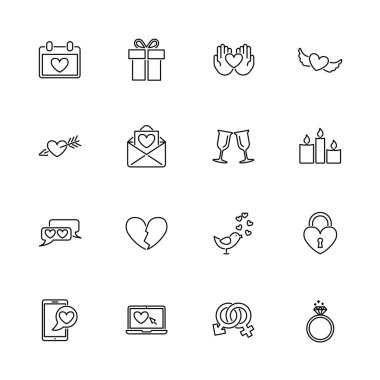 Aşk - düz vektör simgeler