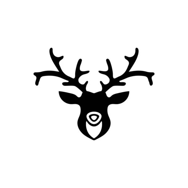 Horned Deer Head Silhouette Reindeer Flat Vector Icon Illustration Simple — Stock Vector