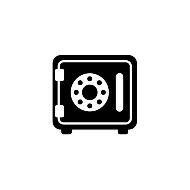 Güvenli, Para Deposu, Gizli Strongbox. Düz Vektör Simgesi illüstrasyonu. Beyaz arka planda basit bir siyah sembol. Güvenli, Para Depolama, Strongbox ağ ve mobil UI ögesi için tasarım şablonu