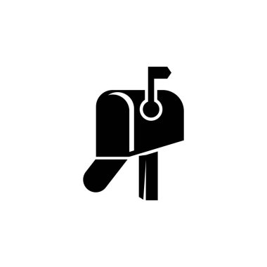 Retro Adres Posta Kutusu, Posta Kutusunu Aç. Düz Vektör Simgesi illüstrasyonu. Beyaz arka planda basit bir siyah sembol. Retro Posta Kutusu, Web ve mobil UI ögesi için Posta Kutusu tasarım şablonu aç