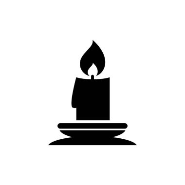 Noel Aydınlık Mum ve Mum Tutucu. Düz Vektör Simgesi illüstrasyonu. Beyaz arka planda basit bir siyah sembol. Lit Candle, Candlestick Holder web ve mobil UI ögesi için tasarım şablonu imzaladı