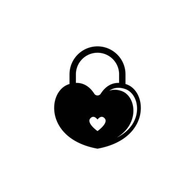 Aşk Kilidi, Aşk Düğünü Asma Kilidi. Düz Vektör Simgesi illüstrasyonu. Beyaz arka planda basit bir siyah sembol. Heart Lock, Love Wedding Padlock web ve mobil UI ögesi için işaret şablonu