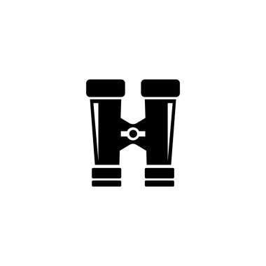 Dürbün, Optik Askeri Zoom Aracı. Düz Vektör Simgesi illüstrasyonu. Beyaz arka planda basit bir siyah sembol. Dürbünler, Optik Askeri Araç işaretleme şablonu ağ ve mobil UI ögesi için