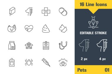 Hayvan veteriner kliniği, hayvan veterineri. İnce çizgi simgesi - Çizgi düz vektör çizimi. Düzenlenebilir felç fotoğrafı. Web, logo, markalaşma, ui, ux tasarım, bilgi grafikleri için kaliteli grafik kavramı