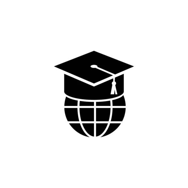 Gorra Graduación Globe Educación Mundial Línea Icono Vector Plano Ilustración — Archivo Imágenes Vectoriales