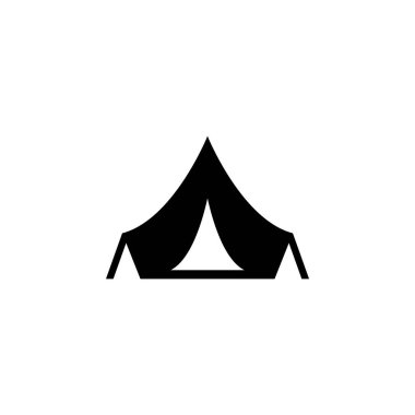 Turist Çadırı, Macera Yürüyüşü Ekipmanı. Düz Vektör Simgesi illüstrasyonu. Beyaz arka planda basit bir siyah sembol. Turist Çadırı, Macera Ekipmanları web ve mobil UI elementi için tasarım şablonu imzaladı