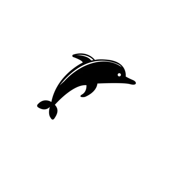 海豚跳跃 海洋动物轮廓 平面矢量图标示例 白色背景上简单的黑色符号 Dolphin Jumped Sea Animal Silhouette Web — 图库矢量图片