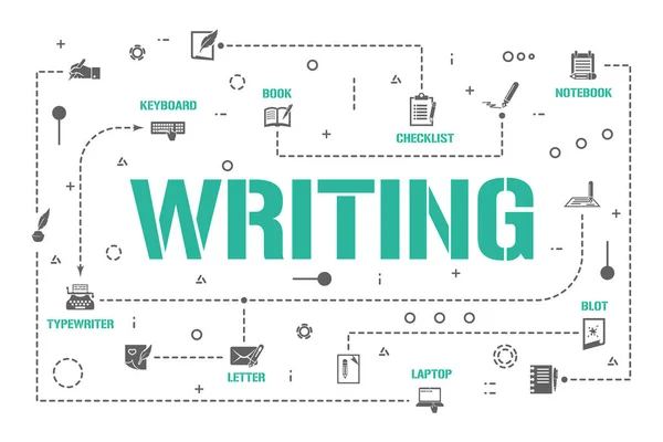 Escribir Palabras Conceptos Banner Habilidades Básicas Libros Ortografía Infografías Caligráficas — Vector de stock