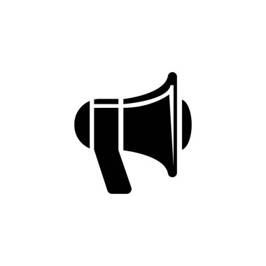 Megafon, Hoparlör, Alarm Hoparlörü. Düz Vektör Simgesi illüstrasyonu. Beyaz arka planda basit bir siyah sembol. Megafon, Hoparlör, Hoparlör işareti ağ ve mobil UI ögesi için tasarım şablonu