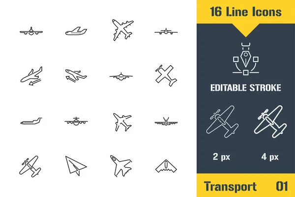 Airplane, Aviation, Aircraft Plane. Thin line icon - Outline flat vector illustration. Editable stroke pictogram. Premium quality graphics concept for web, logo, branding, ui, ux design, infographics