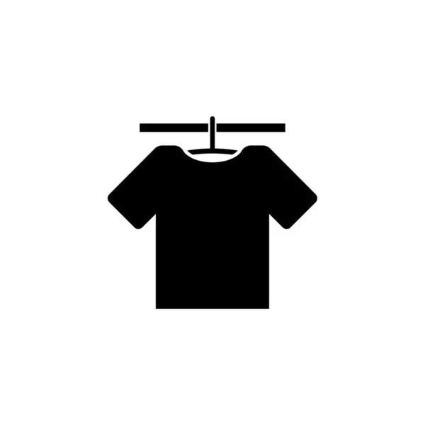 穿上T恤 挂上棉衣 平面矢量图标示例 白色背景上简单的黑色符号 Web和移动用户界面组件Hanger Hanging Clothes标志设计模板T恤衫 — 图库矢量图片