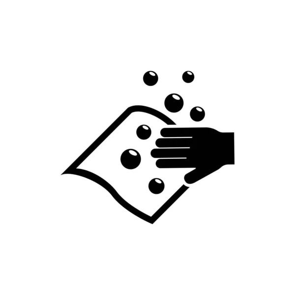 布で手を拭く ぬれたワイプと泡 フラットベクトルアイコンイラスト 白の背景にシンプルな黒のシンボル 布で手ワイプウェットワイプウェブとモバイルUi要素のためのデザインテンプレート — ストックベクタ